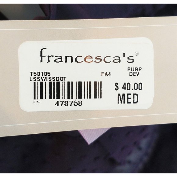 Francesca's NWT Sheer Swiss Dot Top sz Medium M Notch Collar Popover Tunic - Picture 5 of 7